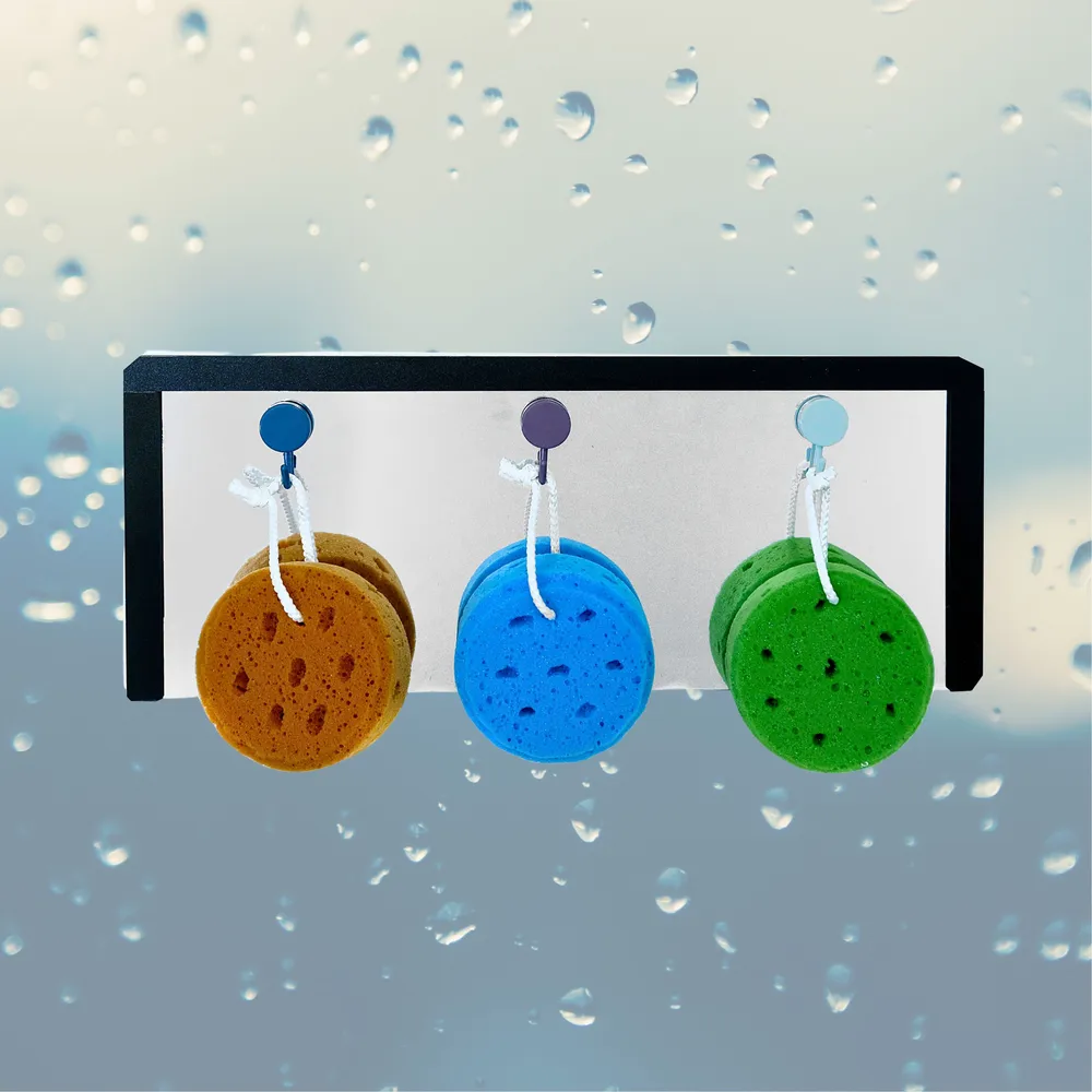 שלושה ספוגי רחצה פלוס מתלה מראה 55 שח